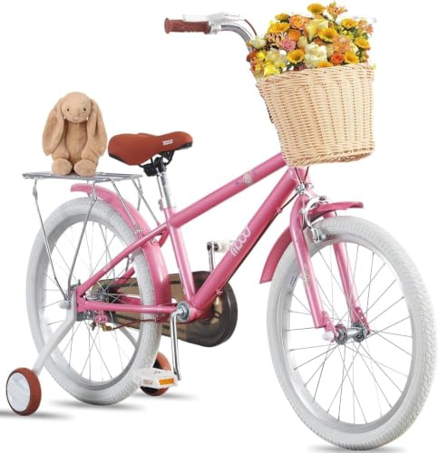 KernGut Kinderfahrrad 14/16/18/20/22 Zoll Für Kinder von 3-14 Jahren, Mit verstellbarem Sattel Straßenfahrräder mit Korb und Stützrädern/Fahrradstütze Rosa
