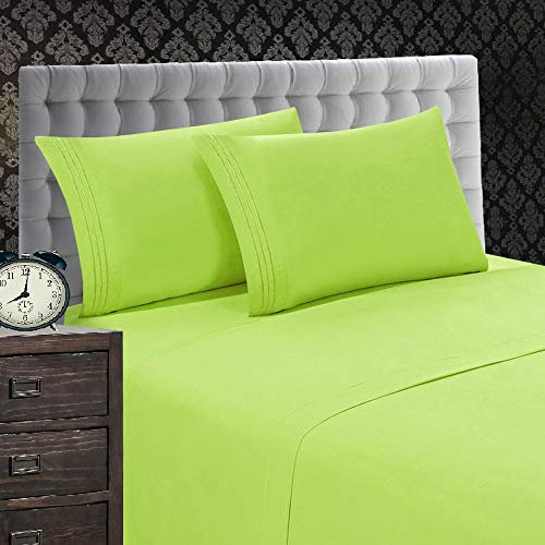 Eleganten Komfort 1500 Fadenzahl Luxus ägyptische Qualität Falten und farbbeständig 4er Set Tabelle, Lime-Green, Volle Größe