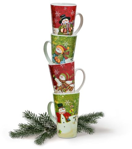 matches21 Grande XXL Jumbo gobelets et tasses Motif Noël Bonhomme de neige 36 stk. Carton Vert / 500 ml Céramique 15 cm Rouge