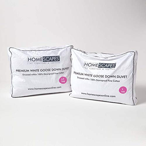 HOMESCAPES 3 in 1 All Seasons Super King Duvet 13.5 Tog (4.5 + 9), Luxury White Goose Feather & Down Quilt, Anti Allergy 100% Cotton Cover Down-Proof Winter Duvets, Washable RDS &OEKO-TEX Certified