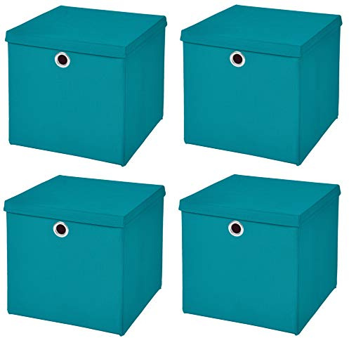 Stick&Shine 4x Aufbewahrungs Korb Türkis Faltbox 32 x 32 x 32 cm Regalkorb faltbar mit Deckel