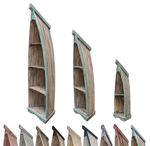 Oriental Galerie Bootsregal Boot Regal Bücherregal Bücherschrank Standregal Aufbewahrung 95 cm Albesia Holz Braun Grün