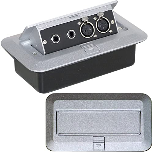 PRO 2 Gang Pop-Up Wall/Floor/Desk Plate Plate & Metal Back Box – 2x 6.35mm (1/4”) Socket & 2x XLR Female Outlet – Audio, Microphone, Mic, Mixer, Amplifier -Loops