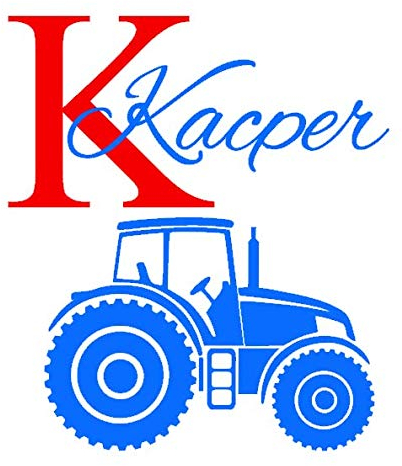 Personalisierte Wandtattoo Dekoration für ein Kinderzimmer. Name des Kindes und des Traktors. Wandaufkleber mit dem Namen eines Kindes. Traktor - Wanddekoration. Dekoration für ein Kinderzimmer.