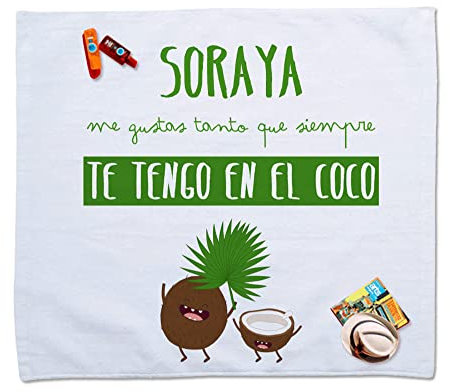 Regalo Original Toalla para la Playa o Piscina para Dos de Microfibra Te Tengo en el Coco Personalizada con Nombres 160x180cm