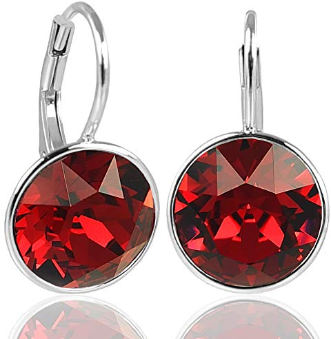 NOBEL SCHMUCK Silberohrringe Rot Markenkristalle 925 Silber - schlicht modern