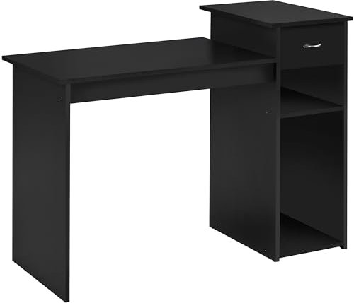 Yaheetech Bureau Informatique avec Tiroir Meuble de Bureau Table de Travail pour Ordinateur 112 x 50 x 82 cm 1 Tiroir et 2 Etagères Noir