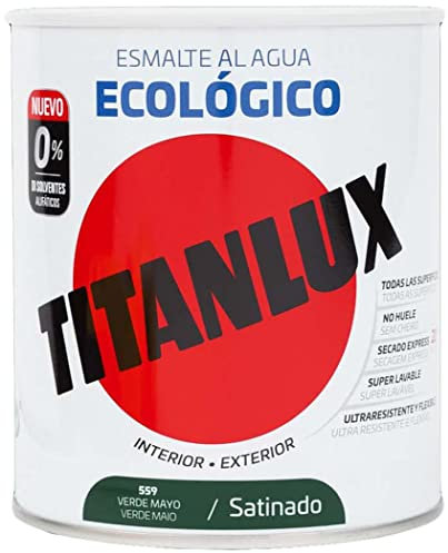 Titanlux Ecológico Esmalte al agua multisuperficie Brillante Verde Mayo, Tamaño pequeño 250 ml