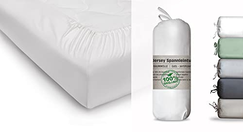 Blue Moon Bio Baumwolle Jersey Bettlaken - Spannbettlaken 70x140cm - Spannleintuch Spannbetttuch Organic GOTS-Zertifiziert Ökotex Made in Green (Weiss 2er Set für Babybett, 70 x 140 cm)