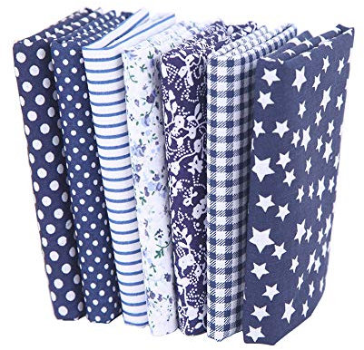 CHEYLIZI 7 Stück Baumwollstoffe Stoffpaket 50x50cm für Patchwork DIY Nähen Kein wiederholtes Design gedruckt Blumen (Blau)