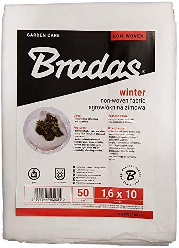 Bradas Heavy duty (50gsm) plant protection fleece fabric,PROTECTS against wind rain, frost sun and pests White (1.6m x 10m, White) REUSABLE & WASHABLE