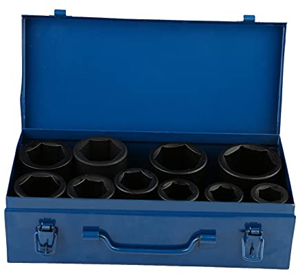 Wakects Lot de 10 douilles à choc métriques profondes à impact longue portée, Acier au chrome-vanadium coffret douille poids lourd 22mm 24mm 27mm 30mm 32mm 36mm 38mm 41mm 46mm 50mm