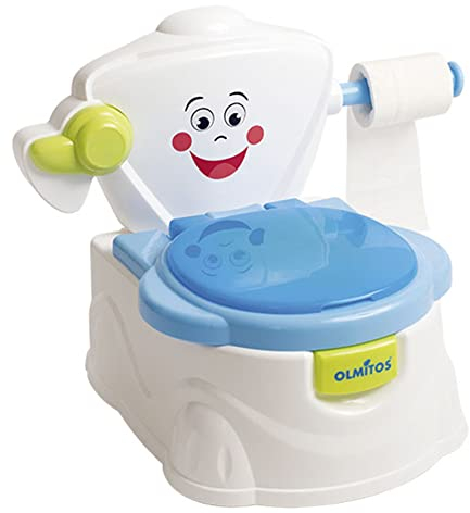 Orinal Aprendo ir al baño Blanco de Olmitos- Se puede utilizar como reductor de WC - Con portarollos para el papel y cadena - Vaso interior extraible para facilitar la limpieza… (Blanco)