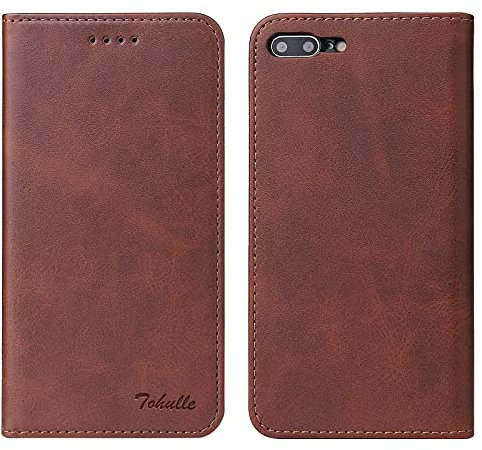 TOHULLE for iPhone 7 Plus Case iPhone 8 Plus Case, Premium PU Leather Wallet Case with Card Holder Kickstand Built-in Magnetic Closure Flip Folio Phone Cover for iPhone 7 Plus/8 Plus - Coffee Brown