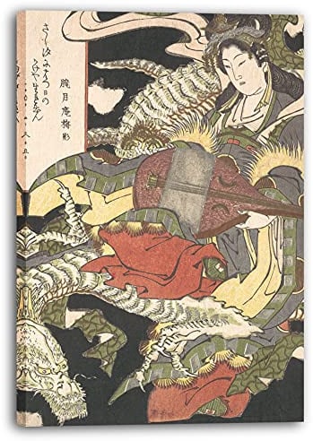 Printed Paintings Leinwand (70x100cm): Aoigaoka Keisei - Benzaiten (Göttin der Musik und des Glücks) sitzt auf einem weißen Drachen