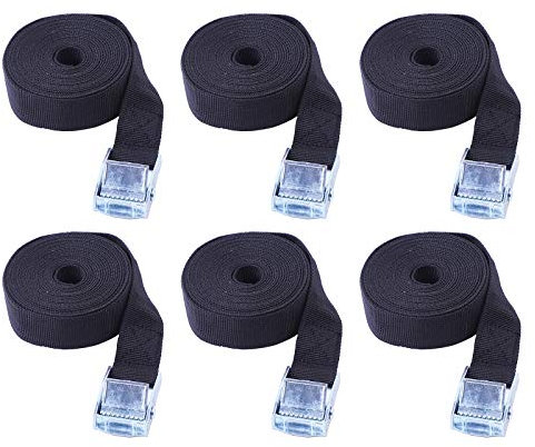 6 Pack Luggage Straps To Attach Suitcases cam buckle straps, Dorsal Surfboard Kayak Surf Roof Rack Tie Down Straps, Towing Straps & Ropes, Safety Strap, Buckl, Adjustable (black, 25mm*6m)