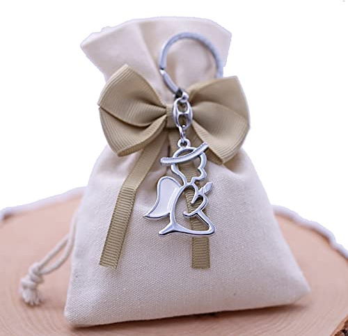 Viale Magico Kit Vassoio Economico Bomboniere Comunione Sacchetto in Stoffa Completo Portachiavi Tema Angelo (Vassoio 10 Pezzi Angelo Bianco con Ali)