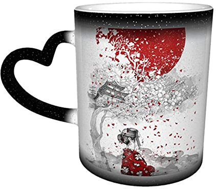 Oaieltj Thermobecher, japanische Schönheit, personalisierbar, wärmeempfindlich, für Milch, Tee