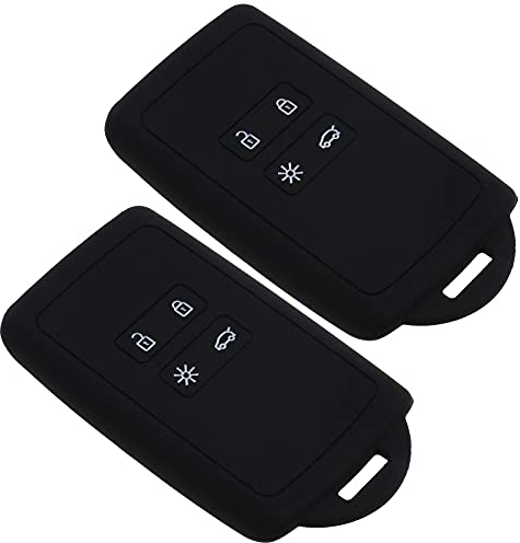ECSiNG 2Pcs Car Remote Control Key Cover Compatible with Renault Megane Clio Captur 4 Button Car Key Smart Key with Built-in Eyelet Silicone Black Car Key Accessories
