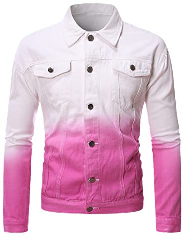 Uomini Giacche E Cappotti Di Denim di Colore Gradiente Cappotti Primavera Autunno Jeans Giacche Uomo Oversize Jeans Cappotti, rosa, XXL