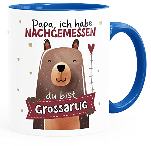 SpecialMe® Tasse à café ours papa j'ai mesuré tu es super enfants fille fils cadeaux pour la fête des pères blanc intérieur royal standard