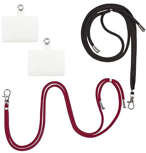 Morices 2 Pcs Universal Cell Phone Lanyard with Patches, Adjustable Nylon Neck Strap Crossbody Strap for Badge Key, Multipurpose Phone Necklace Compatible with Most Smartphone (Black/Red)