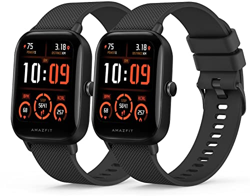 Vancle 2Pack für Amazfit Bip U Pro Armband,20mm Silikon Sport Ersatzarmband für Amazfit Bip 3 Pro/Bip 3/Bip S/Bip S Lite/Bip U/Bip/Bip Lite Armbänder Damen Herren(Schwarz/Schwarz)