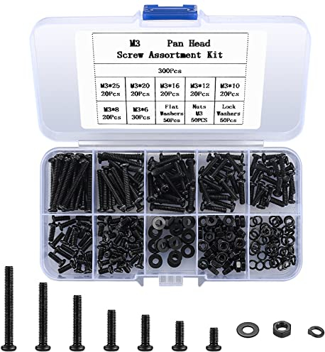 XxinXrong300 Stück M3 Flachkopfschrauben und Muttern Unterlegscheiben Sortiment Set, Schwarz Linsenkopf Schrauben Edelstahl, Innensechskantschrauben, Maschinenschrauben und Unterlegscheiben