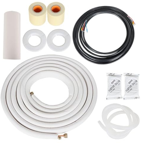findmall Extensión de manguera de tubo de cobre para aire acondicionado de 25 pies, mangueras de cobre dobles de 1/4 pulgadas y 3/8 pulgadas, mangueras de cobre aisladas para mini aire acondicionado