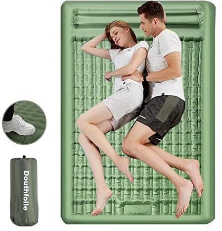 Douthfolle Isomatte Camping 2 Personen Outdoor, 196 x 135 x 12 cm Isomatte Outdoor Isomatten Camping Matratze mit eingebauter Fuß-Pumpe und Kissen für Rucksacktourismus,Wandern,Zelt, Reisen