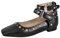 Only maker Damen Ballerinas Flache Pumps mit Nieten Eckige Schuhe Riemchenpumps Metallic Lack Schwarz 45 EU