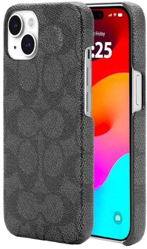 COACH Leder Slim Wrap iPhone 15 Hülle/iPhone 14 Hülle/iPhone 13 Hülle - Kompatibel mit MagSafe - Signature Charcoal