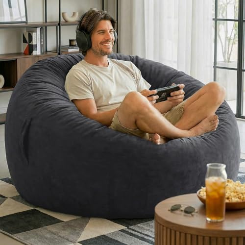 Codi PazPod Sitzsack mit Füllstoff im Lieferumfang enthalten, 122 cm – bequeme, große Sitzsäcke für Erwachsene, Memory-Schaum hinzugefügt, maschinenwaschbar und weicher Bezug aus Nerz, Anthrazit, 122