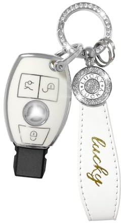 RCBDCYGJ Autoschlüssel Hülle Cover Passt für Mercedes Benz A B C E G R S M-CLA CLS AMG C E S Klasse AMG 3 Tasten Schlüsseletui TPU Schlüsselhülle mit Schlüsselanhänger Weiss