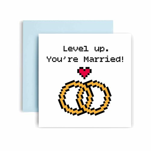 Huxters Hochzeitskarte mit englischer Aufschrift Level Up You are Married Gamer, Hochzeitsgeschenke, Glückwunschkarte, Hochzeitsgeschenk für Paare, lustige Grußkarte, Hochzeitskarte