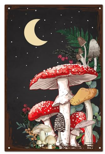 CREATCABIN Pilz-Schild,Vintage-Mond-Metall-Blechschild,Kaffee-Bar,Wanddekoration,Poster,Retro-Gemälde,Eisenkunst,Wandgemälde,Plaketten Für Kaffee-Bar,Küche,Zuhause,Badezimmer,Schwarz,30x20cm