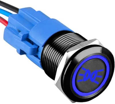 ETOPARS Schwarze Schale 19mm Kippschalter 12V 5A Auto Wippschalter Metall Druckschalter Wasserdicht EIN/AUS Taste Schalter mit Drahtstecker Blau Licht Breiten Drucktaster