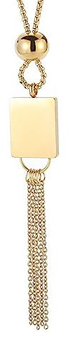 Mesnt Ketten Edelstahl Für Frauen, Edelstahl Y-Kette mit Rechteck Tag und Kette Quaste Anhänger Halskette 60cm für Frauen Gold