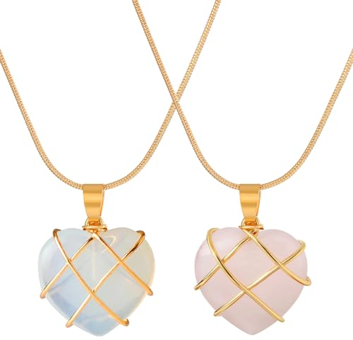 Herz Kette Barbi, Rose Herz Kette, 2PCS Barbi Kette, Barbi Halskette Anhänger, Rosenquarz Kette, Rosenquarz Anhänger, Diamantschloss Herz Herzkette, Schmuck Damen, für Mädchen