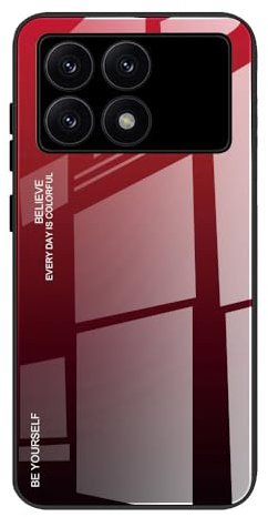 Dedux Coque pour Xiaomi Poco X6 Pro 5G, Etui Dégradé de Couleur Verre Trempé Back Coque + Souple Silicone TPU Case Cover Protection Antichoc Housse (Rouge/Noir)