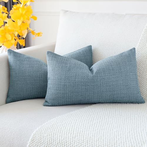 JOTOM 2er Set Leinen Kissenbezüge, Dekorative Weich Einfarbig Wurf Kissenbezug Moderne Kissenhüllen Sofakissen Dekokissen Zierkissenbezug für Wohnzimmer Schlafzimmer Deko (40x60cm, Blau)