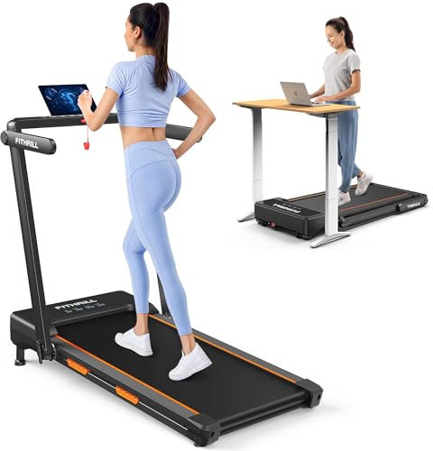 Fithrill Under Desk Treadmill, Black, LED Display, Adjustable Incline, 4 mph Max Speed, 2.5 HP Motor, 15% Max Incline, 69 lbs, Foldable, Home Use, Youth