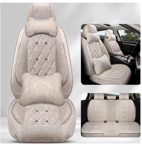 MARUE Auto Sitzbezüge Sets für Opel Corsa D 2006-2014Opel GS Line/GS Line+/ Ultimate 2021 2022 2023,Wasserdicht Bequem Innenraum Sitzkissen Protektoren(5 Sitzplätze),Beige Deluxe Edition