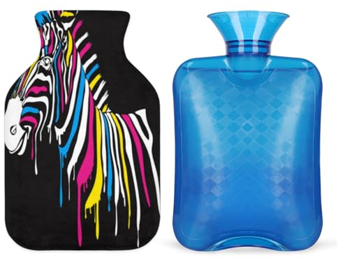 Niedliche Zebra Wärmflasche mit weichem Bezug, 1L Wärmbeutel für heiße und kalte Kompresse, Handfüße und Bettwärmer, Menstruationskrämpfe, Nacken- und Schulterschmerzlinderung
