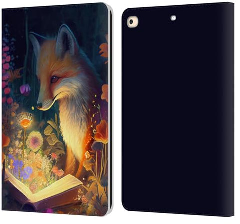 Head Case Designs Offizielle JK Stewart Fox Liest Kunst Leder-Wallet-Hülle Kompatibel mit Apple iPad 9.7 2017 / iPad 9.7 2018