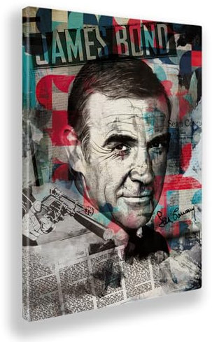 Giallobus - Gemälde - 20 - Tribute Sean Connery - Leinwand mit Standardrahmen - 35x50 - Bereit zum Aufhängen - Moderne Gemälde für zu Hause