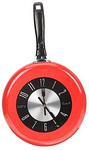 RORPOIR Metal Frying Pan Wall Clock Round Griddle Room Décor Creative Wall Hanging Clock Frying Pan Clock Electric Fry Pan Home Decor Clock Stainless Steel 3d Clock Fashion