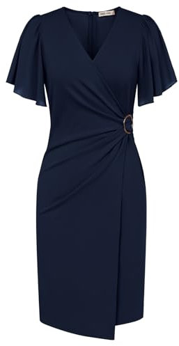 GRACE KARIN Cocktailkleider Chiffon für Damen Elegant Hochzeit Kleider Bleistift Elegant Dunkelblau M