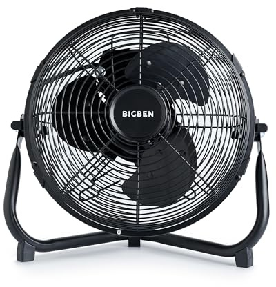 Bigben Ventilatore da tavolo 48 W, 3 velocità, testa inclinabile, design in metallo nero per montaggio a pavimento o a parete, diametro 30 cm - FANF01BK
