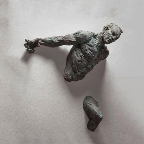 CHJJZXBF Scultura da Parete con Personaggio Astratto, Scultura con Figura Astratta 3D Attraverso la Figura da Parete, Statua Creativa dell'uomo rampicante di Arte della Parete, Artigianato,C